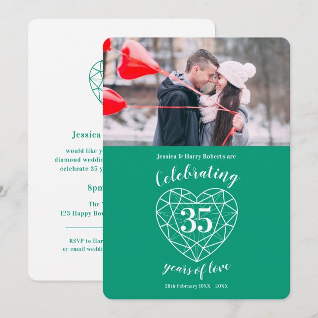 Emerald Anniversary 35 ans invitations photo (Devant / Derrière)
