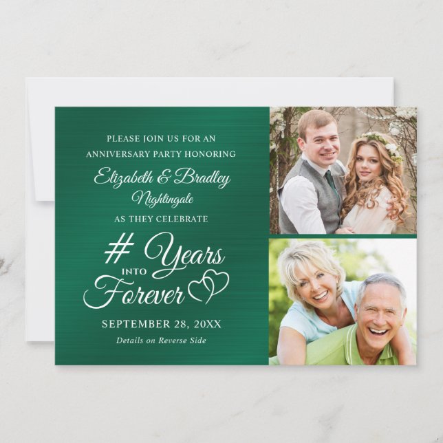Emerald Anniversary Hearts YEARS INTO FOREVER Invi Invitation (Front)