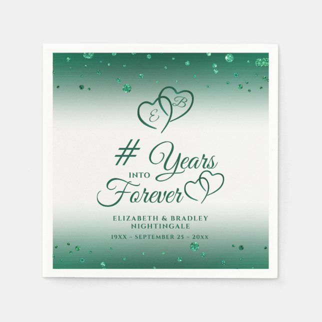 Emerald Anniversary Hearts YEARS INTO FOREVER Napkin (Front)