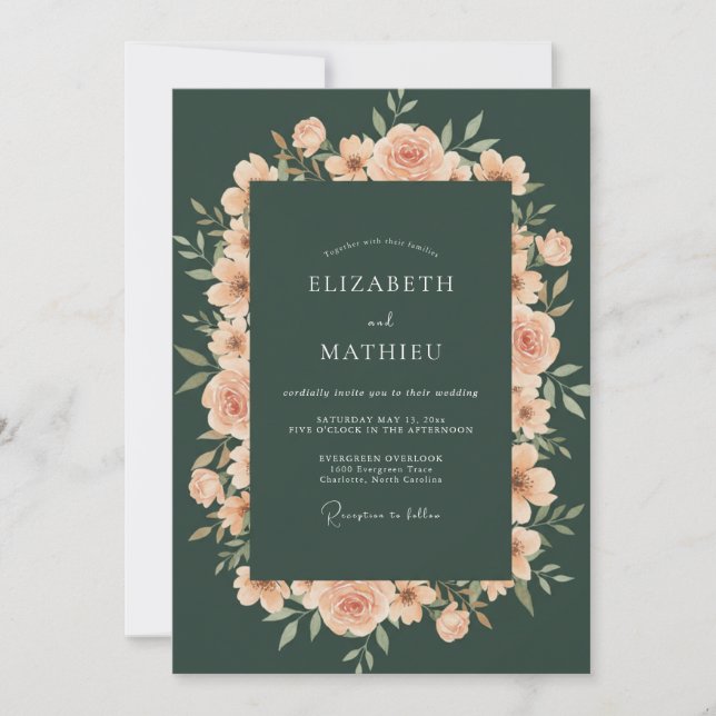 Emerald Apricot Painted Wedding Invitation (Front)