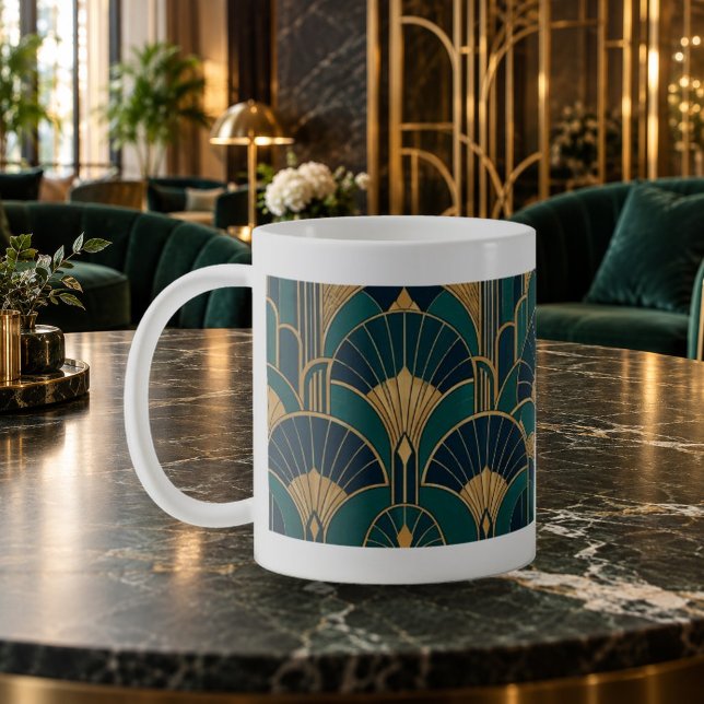 Emerald Art Deco Fan Pattern Mug (Emerald Art Deco Fan Pattern Mug — refined lighting and contact shadows. Digital lifestyle preview.)
