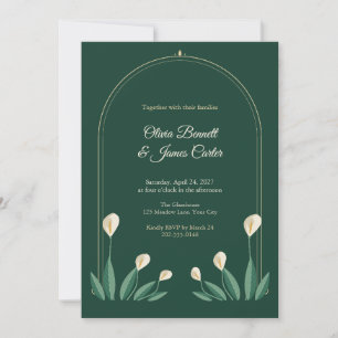 Emerald Art Nouveau Calla Lily Wedding Invitation