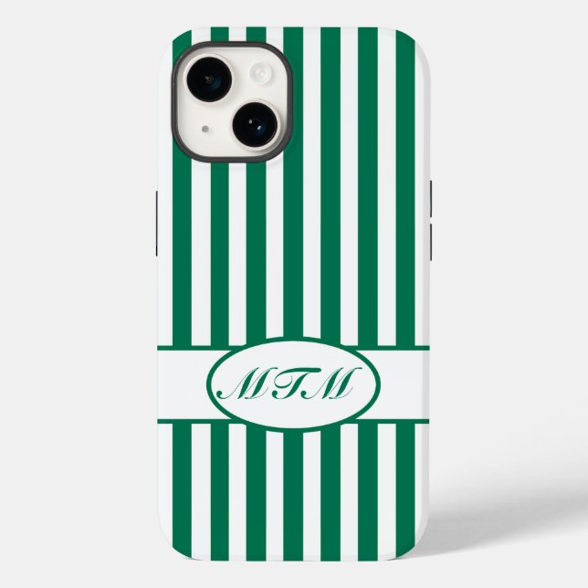 Emerald Autumnal Stripes with monogram Case-Mate iPhone Case (Back)
