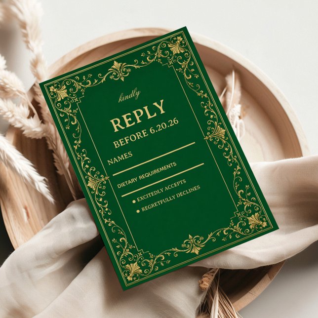 Emerald Baroque Artwork Celtic RSVP Card (Creator Uploaded)