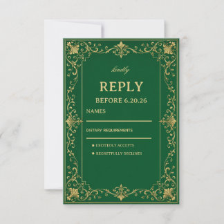 Emerald Baroque Artwork Celtic RSVP Card