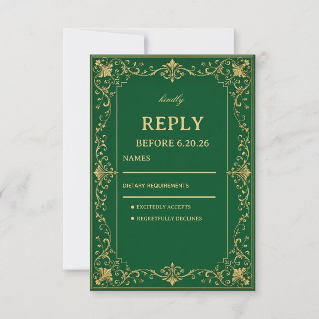 Emerald Baroque Artwork Celtic RSVP Card (Front)