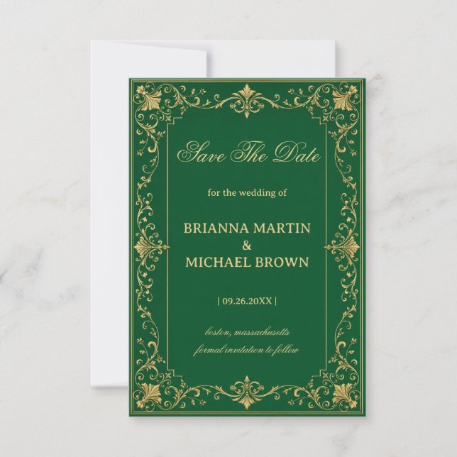 Emerald Baroque Luxury Celtic Save The Date (Front)