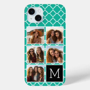 Emerald Black Instagram 5 Photo Collage Monogram iPhone 15 Mini Case
