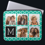 Emerald & Black Instagram 5 Photo Collage Monogram Laptop Sleeve<br><div class="desc">Green and White Quatrefoil Pattern - Use five square photos to create a unique and personal gift. Or you can keep the hipster puppy and make a trendy keepsake. If you need to adjust the pictures,  click on the customize tool to make changes.</div>