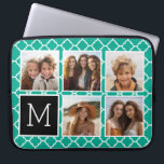 Emerald & Black Instagram 5 Photo Collage Monogram Laptop Sleeve<br><div class="desc">Green and White Quatrefoil Pattern - Use five square photos to create a unique and personal gift. Or you can keep the hipster puppy and make a trendy keepsake. If you need to adjust the pictures,  click on the customize tool to make changes.</div>