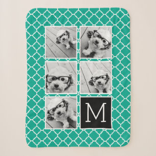 Emerald & Black Instagram 5 Photo Collage Monogram Sherpa Blanket
