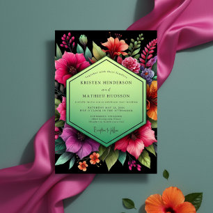 Emerald Bloom Moody Wedding Invitation