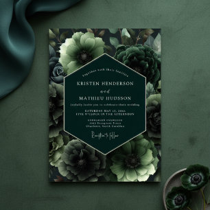 Emerald Bloom Opulent Wedding Invitation