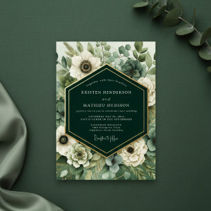 Emerald Bloom Romance Wedding Invitation
