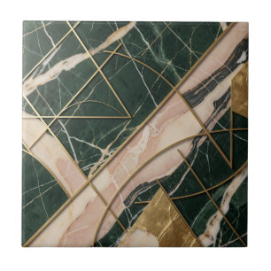 Emerald Blush Marble Gold Geometric Abstract Tile