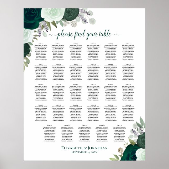 Emerald Boho Floral 29 Tableau Mariage (Devant)