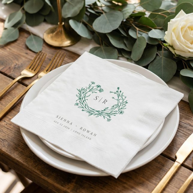 Emerald Boho Ornate Monogram Wedding Napkin (Creator Uploaded)