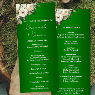Emerald Boho White Roses Wedding Program