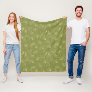 Emerald Botanical Gold Ginkgo Leaf Luxury Pattern Fleece Blanket