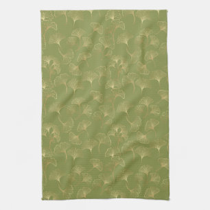 Emerald Botanical Gold Ginkgo Leaf Luxury Pattern Kitchen Towel