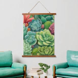 Emerald Botanical Succulent Elegance Hanging Tapestry