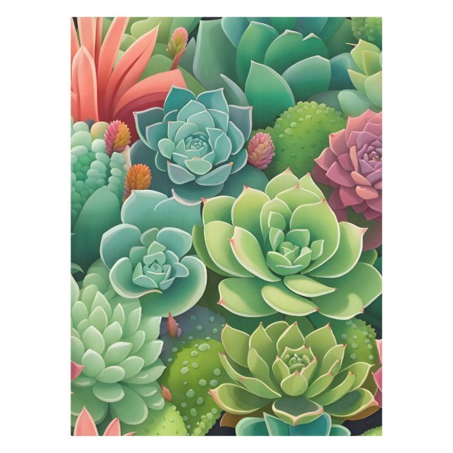 Emerald Botanical Succulent Elegance Tablecloth (Front)