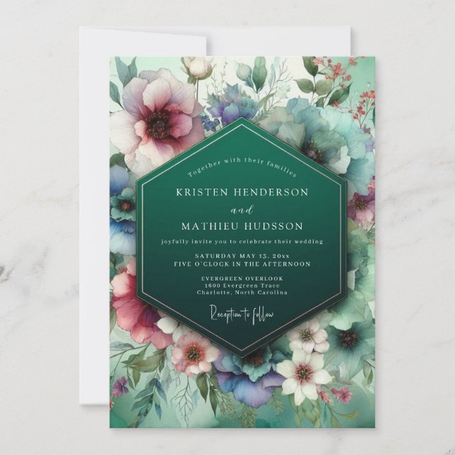 Emerald Botanical Whimsy Wedding Invitation (Front)