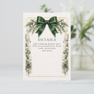 Emerald Bow Botanical Floral Winter Wedding Enclosure Card