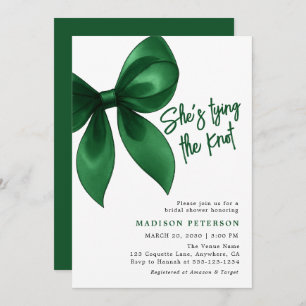 Emerald Bow She's Tying the Knot Bridal Shower Invitation