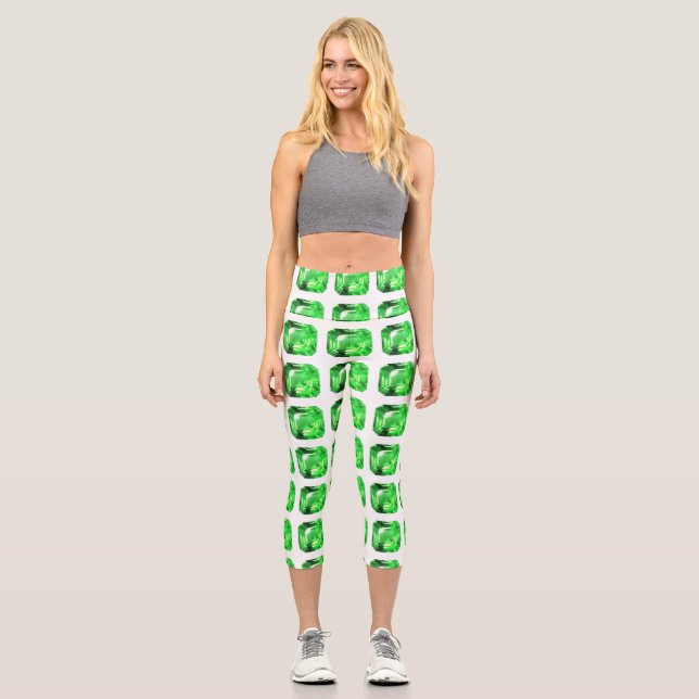 Emerald, Bright Green Capri Leggings (Front)