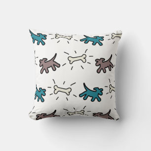 Emerald brown Dogs and Bones Graffiti Style Pillow