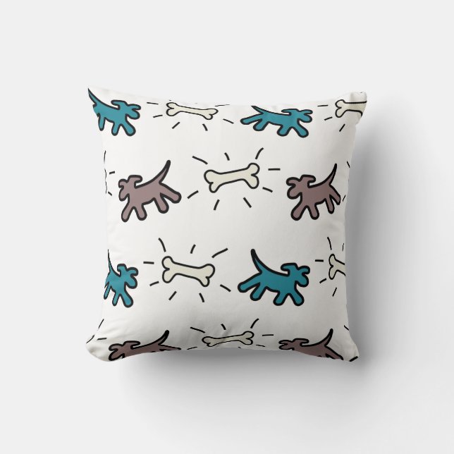 Emerald brown Dogs and Bones Graffiti Style Pillow (Front)