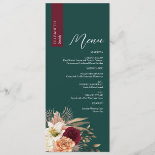 Emerald Burgundy Wedding Menu with Name