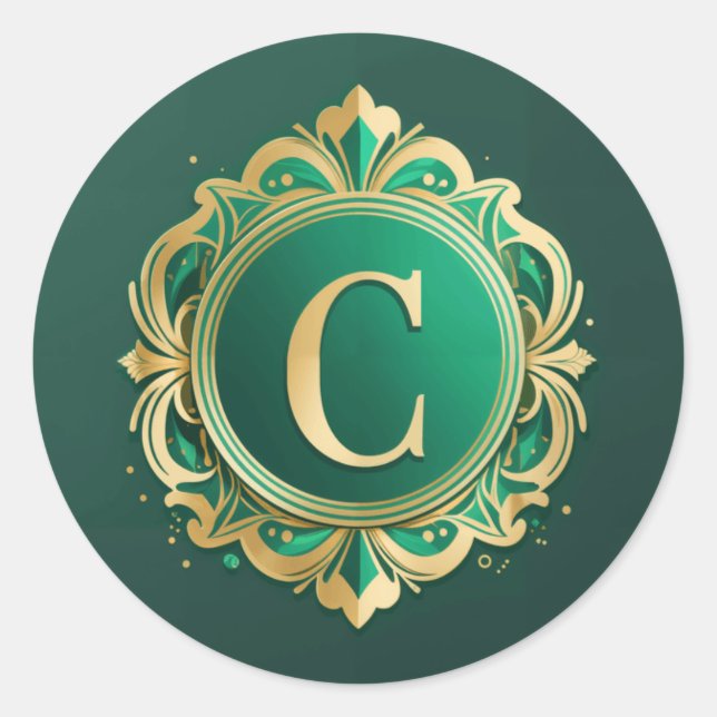 Emerald C Christmas Monogram Classic Round Sticker (Front)