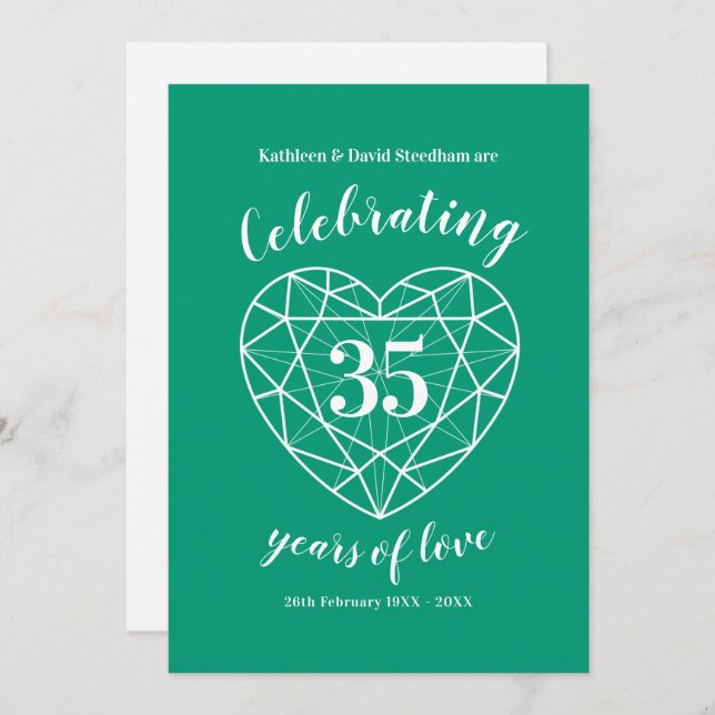 Emerald celebrating 35 years of love party invites (Front/Back)