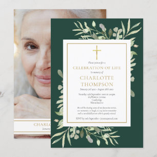 Emerald Celebration of Life Funeral Photo Invitation