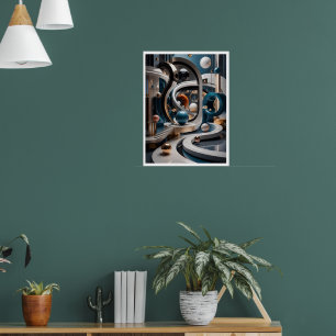 Emerald Celestial Mountains Surreal Teal Poster