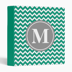 Emerald Chevron Pattern Grey Monogram Binder