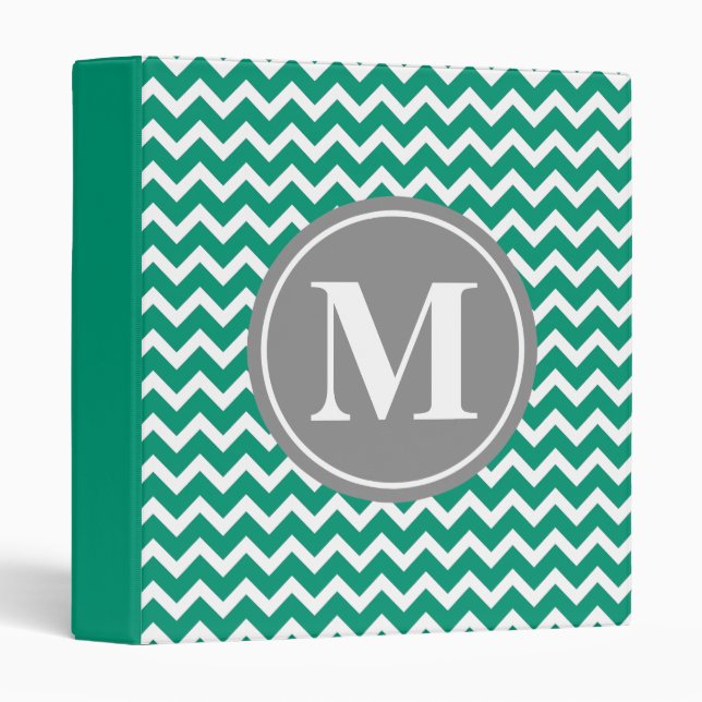 Emerald Chevron Pattern Grey Monogram Binder (Front/Spine)