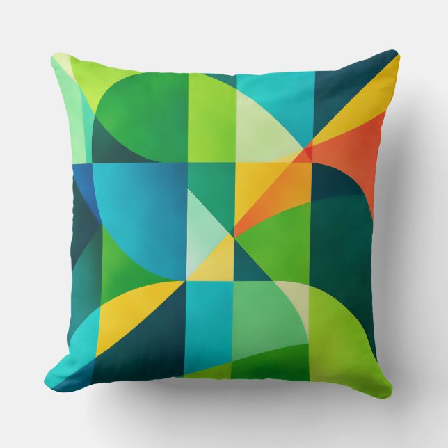 Emerald Citrus Geometric Abstract Throw Pillow (Front)