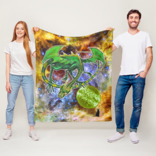 Emerald Cosmic Dragon Fleece Blanket