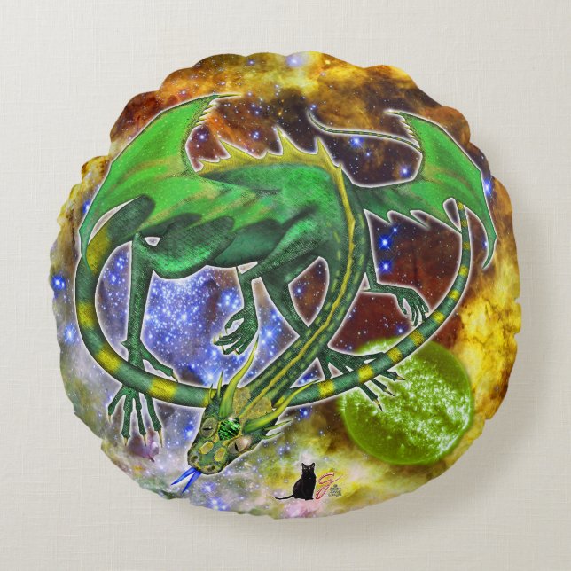 Emerald Cosmic Dragon  Round Pillow (Front)
