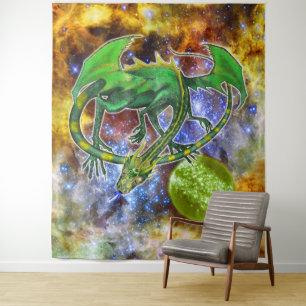 Emerald Cosmic Dragon  Tapestry
