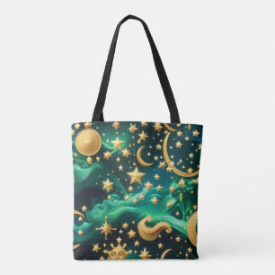 Emerald Cosmic Moon Tote for Astrology Fans Bag