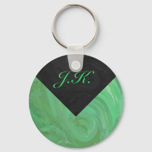 Emerald Cream and Black Monogram Keychain