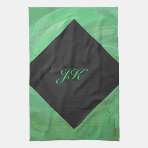 Emerald Cream and Black Monogram Kitchen Towel