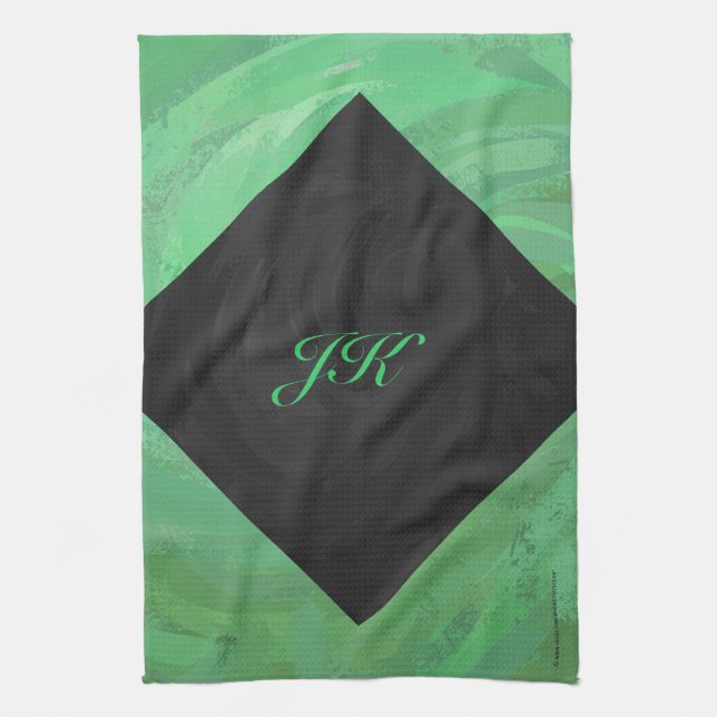 Emerald Cream and Black Monogram Kitchen Towel (Vertical)