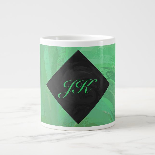 Emerald Cream and Black Monogram Large Coffee Mug (Front)
