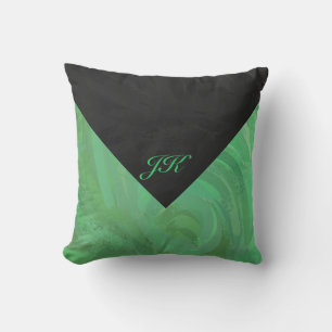 Emerald Cream and Black Monogram Throw Pillow
