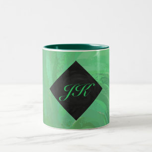 Emerald Cream and Black Monogram Two-Tone Coffee Mug